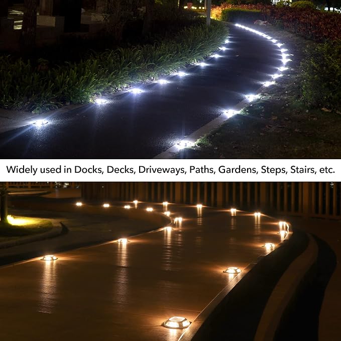 AGPTEK Solar Driveway Lights Outdoor 4 Pack, 2 Color Modes LED Deck Dock | Marine Waterproof Driveway Marker Lights for Step Sidewalk Stair Garden Pathway Walkway Yard (Warm White/Cool White)