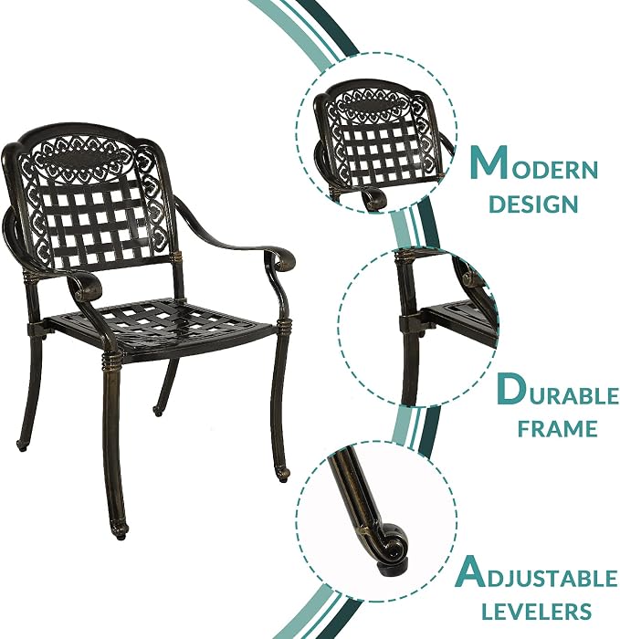 MEETWARM 3 Piece Patio Bistro Set, Outdoor All-Weather Cast Aluminum Dining Furniture Set Includes 2 Chairs and a 31” Round Table with Umbrella Hole for Garden Deck