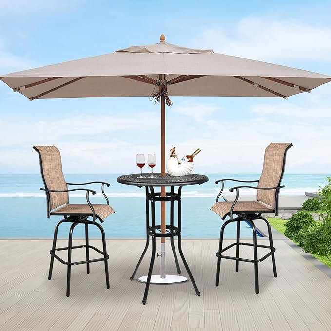 Outdoor Patio Cast Aluminum Round Bar Table,Outdoor Bar Table, Bar Height Patio Table with Umbrella Hole Patio Dining Table, Cast Aluminum Tall Outdoor Table Bistro Table Outdoor Furniture Garden Tabl