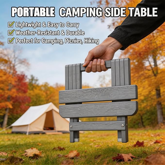 Folding Outdoor Side Table,Small HDPE Patio Table,All-Weather Compact Portable End Table for Patio,Porch,Pool,Grey,11.8" D x 15.7" W x 15.7" H