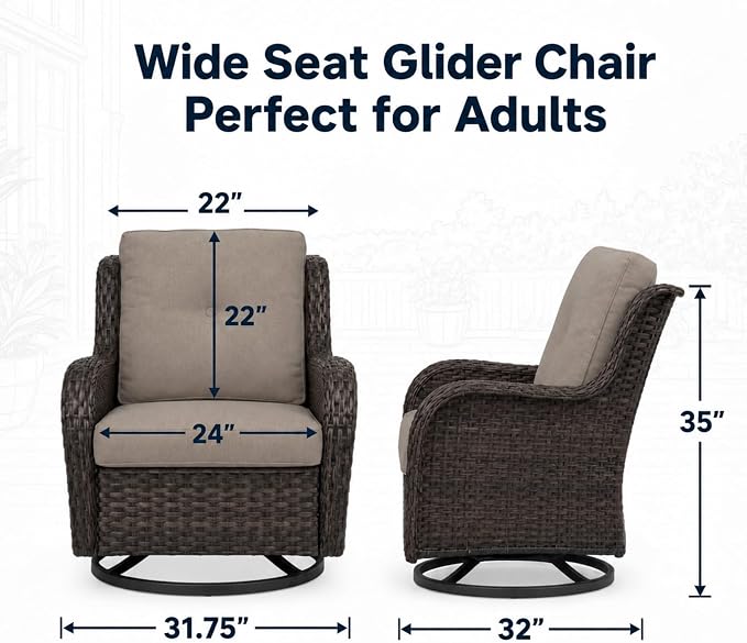 HUMMUH Outdoor Swivel Rocker Wicker Patio Chairs High Back PE Rattan Glider Chairs 4PCS Patio Furniture Set(Brown,Grey)