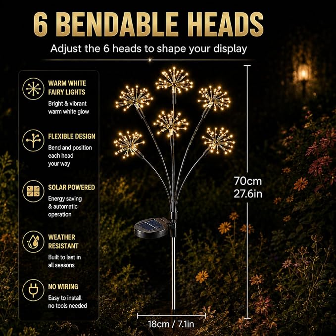 Solar Firework Garden Lights with 8 Modes, IP65 Waterproof Garden Decoration Lights