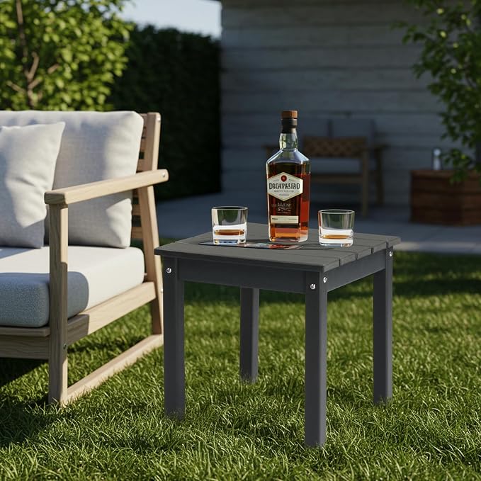 HDPE Adirondack Weather Resistant Square Side Table for Patio, Backyard, Pool, Indoor, Beach Use, Easy Maintenance (Square, Grey)