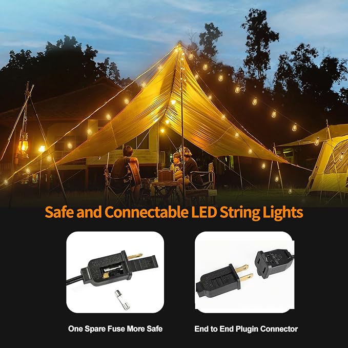 100FT S14 E12 Outdoor String Lights Waterproof Patio 24+1 (1 Spare) bulb | Outside Hanging Shatterproof S14 E12 LED Light Bulb for Parties Porch Garden Fences Backyard Outdoor Indoor
