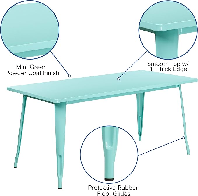 EMMA + OLIVER Commercial Grade 31.5" x 63" Rectangular Mint Green Metal Indoor-Outdoor Table
