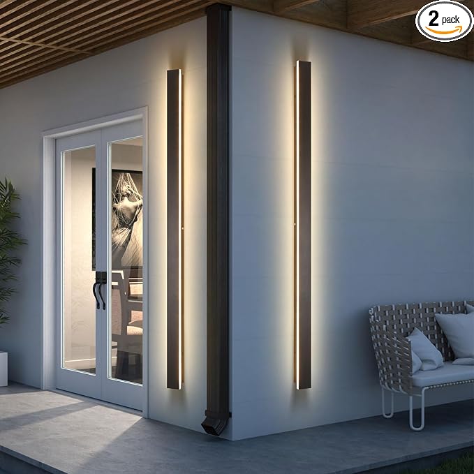 AioTio Black Outdoor Wall Light,2pack 79inch Modern LED Exterior Light Fixtures Wall Mount,3000K Waterproof Long Outdoor Linear Wall Sconce IP65 Waterproof,Outside Wall Lights for House,Porch