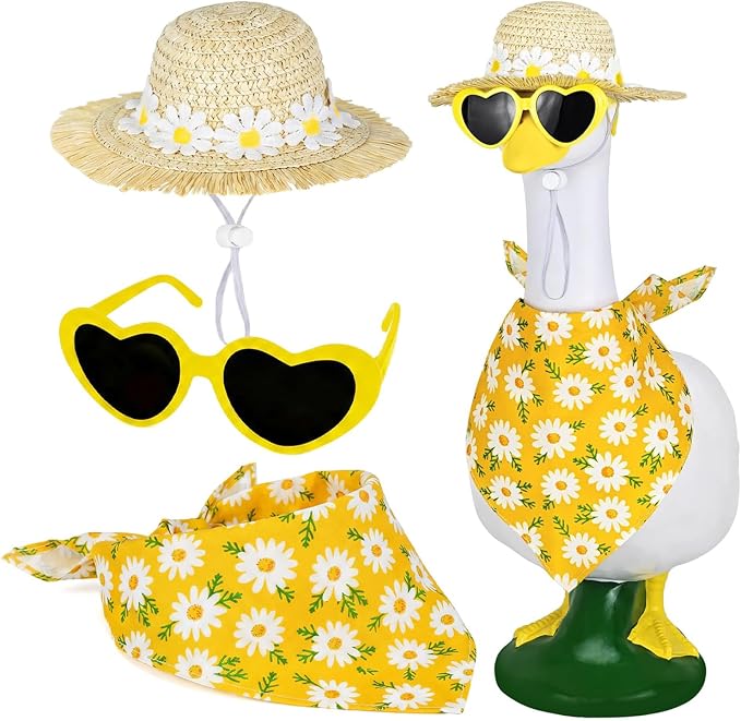 3Pcs Summer Porch Goose Outfit, Daisy Flower Goose Outfit for 23" 17" Lawn Porch Goose