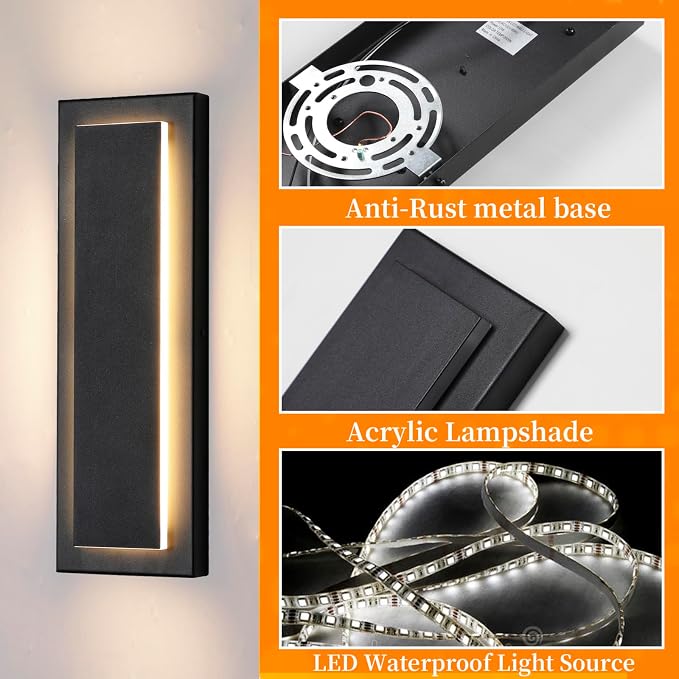 Outdoor Wall Light Modern Wall Lighting 15.7 in,12 W | Waterproof Exterior Lighting Fixtures Wall Mount,Porch Lights Outdoor For Patio Entrance Front Door,3000K,1 Pack