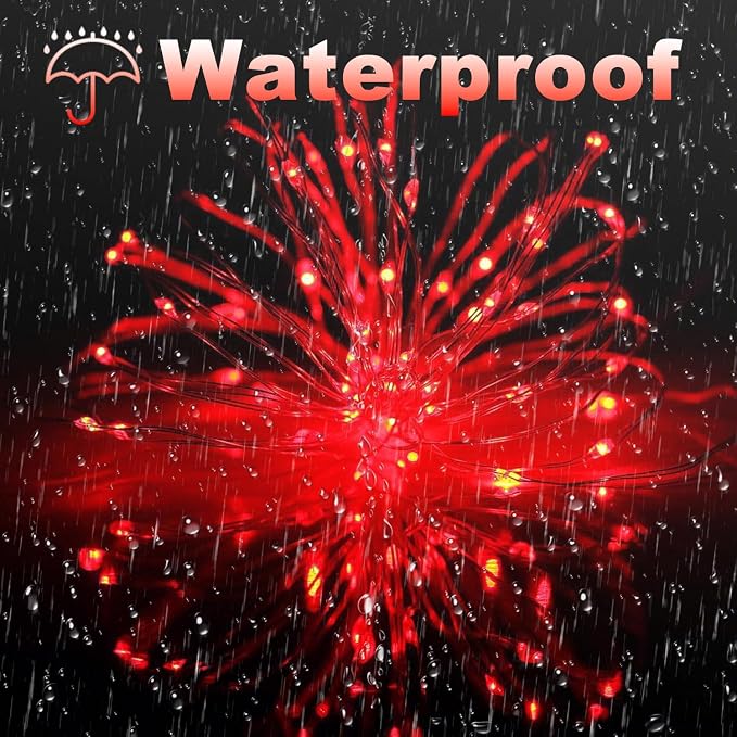 Lomotech Solar Fairy Lights Outdoor, 2 Pack Total 66ft 200 LED,Red | Solar String Lights Waterproof 8 Modes Twinkle Lights for Outdoor, Patio, Garden, Yard, Party, Wedding, Tree Decoration