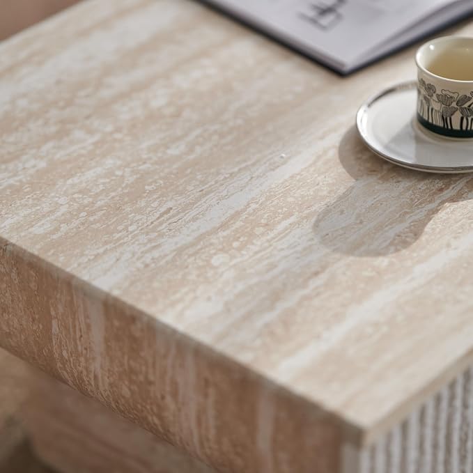 46.85" Faux Marble Coffee Table with Drawer Faux Travertine Pattern Rectangular Coffee Table for Living Room Wood Center Table Accent Tea Table for Apartment Office, Mars Pattern