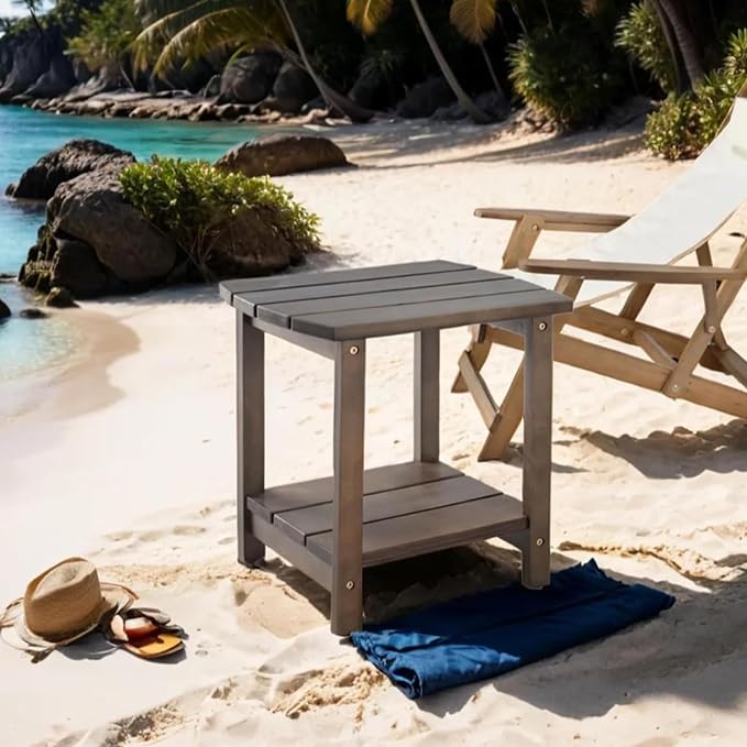 Outdoor Side Table, 2-Tier Small Outdoor Table for Patio, Adirondack Side Tables for Outside or Indoor (Dark Brown, 16 * 12.25 * 16.75)