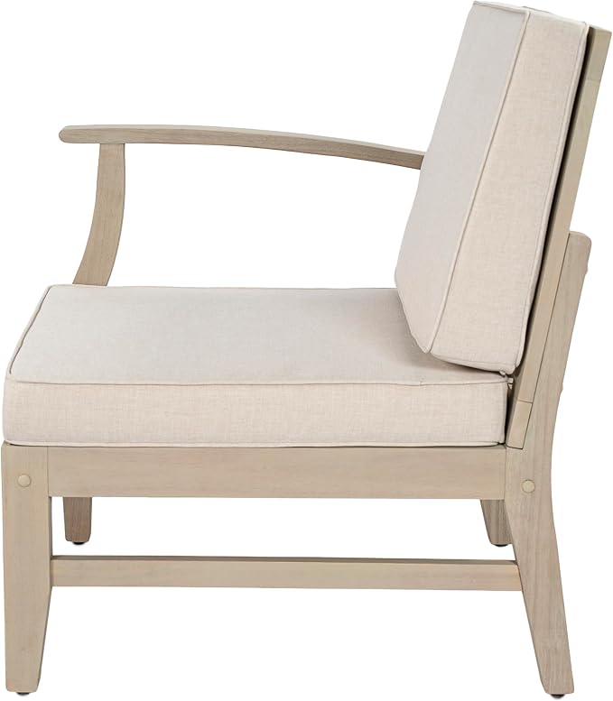 Christopher Knight Home Jordan Acacia Wood Outdoor Patio Furniture Set, 3-Seater Patio Sofa and Slat Coffee Table, Modern Patio Lounge Sofa Set with Water-Repellent Cushions, Light White+Sand