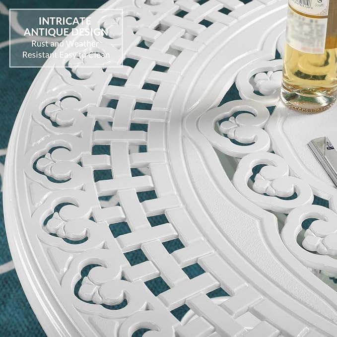 VIVIJASON 5-Piece Outdoor Patio Dining Set, All-Weather Cast Aluminum Conversation Set, Patio Furniture Set for Backyard, Include 4 Swivel Rocker Chairs, a 38.5" Round Table w/Umbrella Hole, White