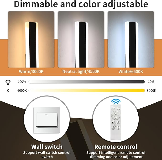 Outdoor Wall Light Fixture, 31.4inch Black Modern Linear Exterior Sconce, IP65 Waterproof Dimmable 3000K-6000K with Remote Control, Wall Mount Garage Lighting for Porch, Patio, Yard, House