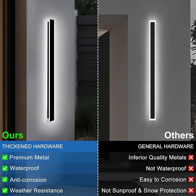 Modern Outdoor Wall Lights, 2 Pack 59 Inch Long Outdoor Wall Sconce | LED Dimmable Outdoor Porch Lights Black Wall Mount Outside Wall Light IP65 Waterproof Exterior Light Fixture for House Garage