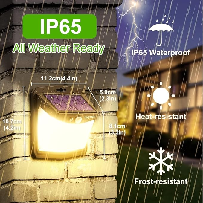 CLAONER Solar Lights Outdoor, [128 LED/12 Packs] Motion Sensor Lights 3 Working Modes for Outdoor with 270° Wide Angle Wireless IP65 Waterproof Security Light for Fence, Patio, Warm White