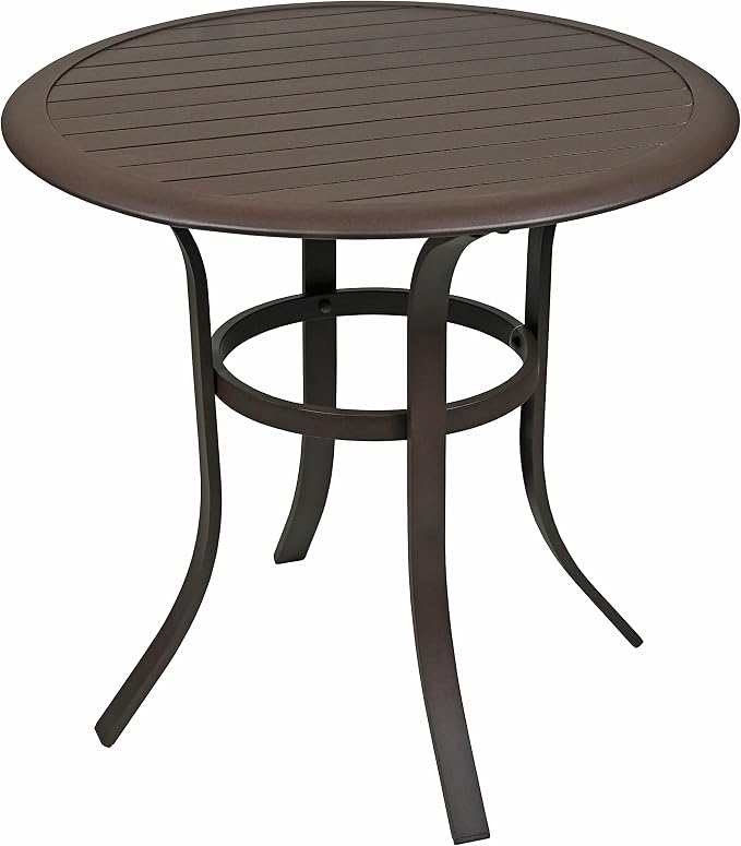 Garden Elements Aluminum Slat Top Bistro Table – Round Espresso Outdoor Side Table, Rust-Resistant Powder-Coated Finish, Lightweight, 30”
