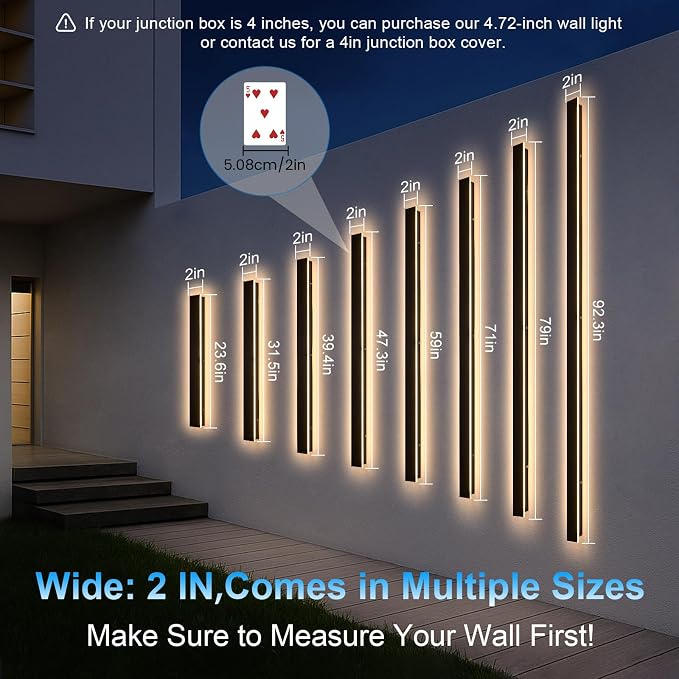 Exterior Wall Lights for House - 59inch Long Strip Modern Outdoor Light Wall Fixture Sconce, Dimmable Outside Garage Exterior Lights, Black Wall Mount Lighting for Porch Corridor, Garage