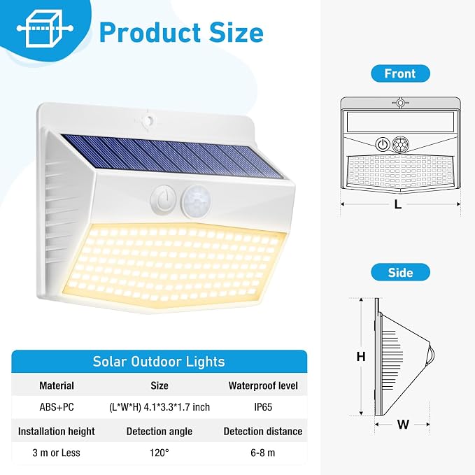 16 Packs Solar Outdoor Lights Motion Sensor Solar Security Lights Waterproof with 3 Lighting Modes Solar Powered Wall Lights Outside for Garden Fence Yard Deck, Warm White