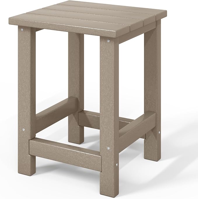 WestinTrends Malibu Kids Outdoor Patio Furniture HDPE Adirondack Square Side Table, Weathered Wood