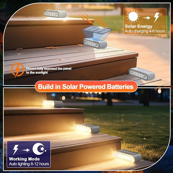 Solar Stair Lights 12 Pack, Solar Step Lights Outdoor Waterproof IP67, LED Solar Powered Lighting for Steps, Stairs, Deck, Dock, Patio, Walkway, Front Porch Decor
