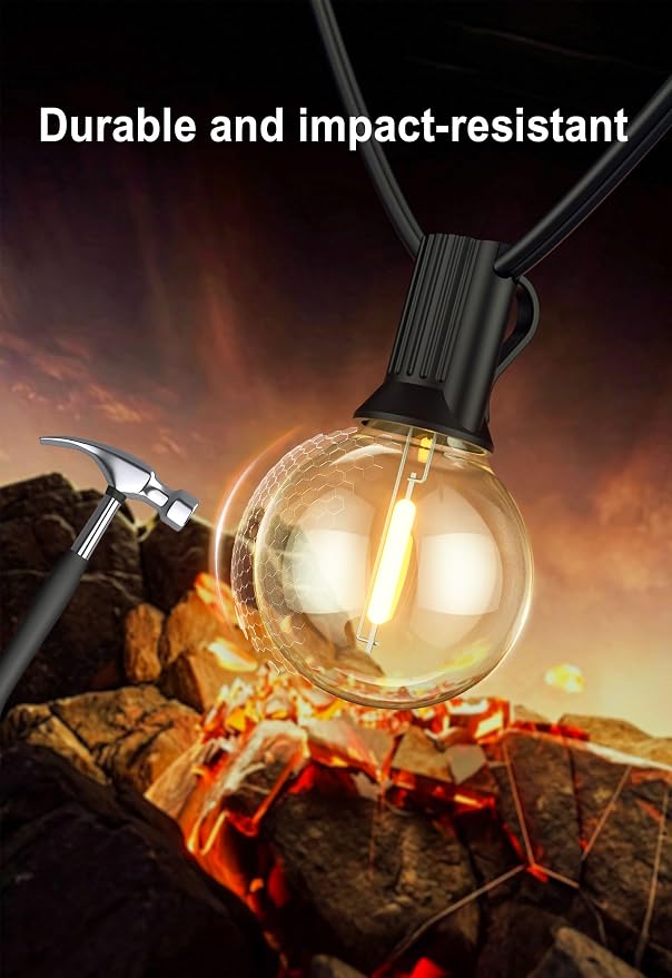 Outdoor String Lights 100FT Wateproof Outside Patio Lighting for Backyard | 52 Plastic Dimmable G40 Globe Bulbs,100FT Connectable Outdoor Lights for Porch Bistro Garden Gazebo Balcony Yard Cafe Wedding