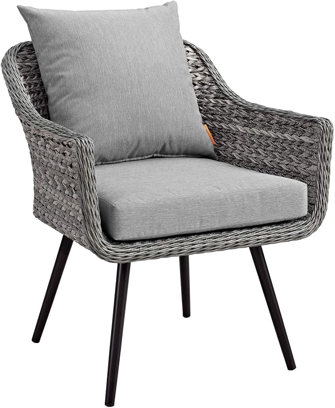 Modway Endeavor Wicker Rattan Aluminum Outdoor Patio Accent Lounge Arm Chair with Cushions in Gray Gray
