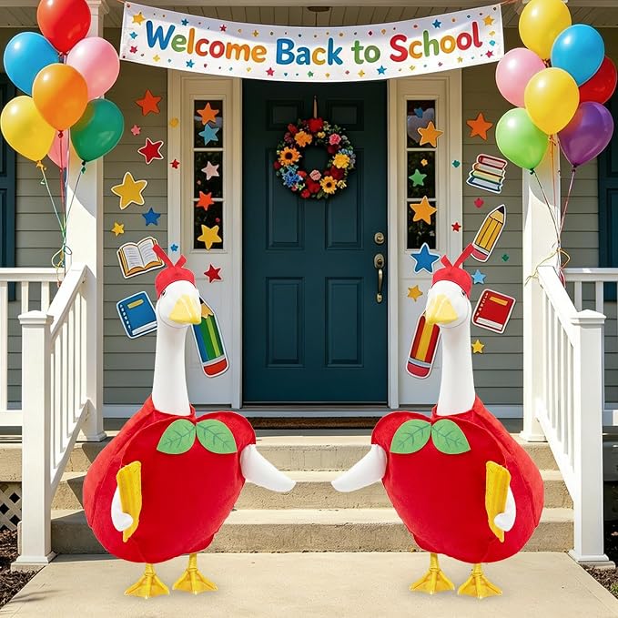Back to School Porch Goose Outfits for 23 Inch Lawn Goose Statue,Cute Red Apple Goose Statue Costume, Porch Goose Clothes for School Classroom Outdoor Garden Yard Patio Statue Decor