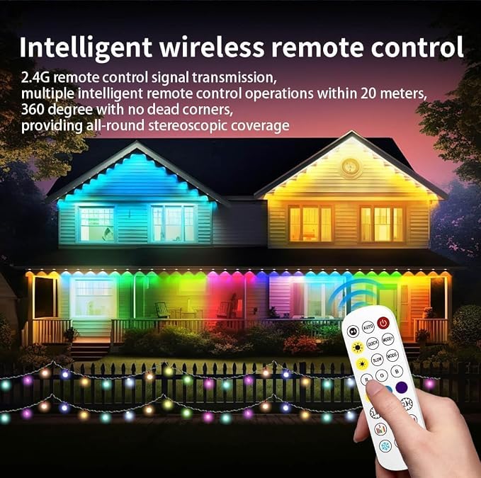 RaThun Permanent Outdoor Lights, 150ft Smart RGB+IC LED Lights Outside with 16 Million DIY Colors, IP67 Waterproof Eternity Eaves Lighting for Christmas Halloween Holiday Daily Decorations