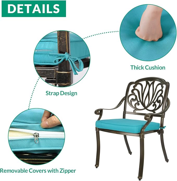 VIVIJASON 9-Piece Outdoor Dining Set, All Weather Cast Aluminum Retro Patio Furniture Table and Chairs Set for 8, Include 94.5" Rectangular Table and 8 Chairs with Umbrella Hole, Ocean Blue Cushion