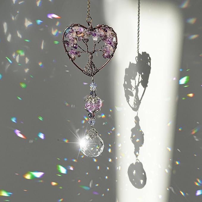 Tree of Life Crystal Suncatcher Rainbow Drop Pendant Window Decor | Tree of Life Crystal Suncatcher Hanging Drop Pendant Rainbow Maker for Window Home Garden Car Office Wedding Decor