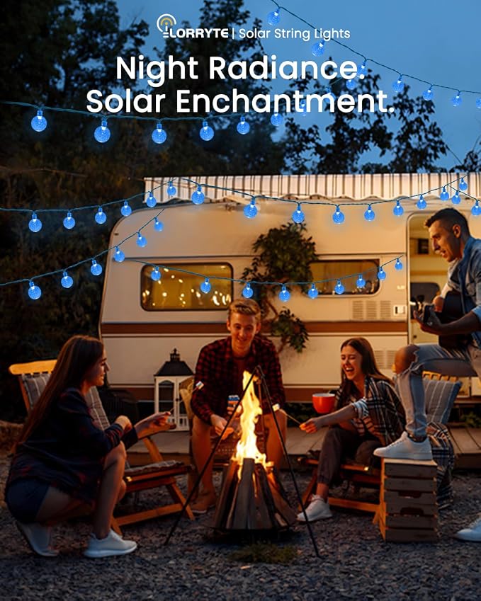Solar String Lights Outdoor Waterproof 2 Pack 120 LED 72FT Patio Lights | Blue Crystal Globe, 8 Lighting Modes, Auto On/Off, Solar Powered String Light for Outside Yard Wedding Party Tree Decorations
