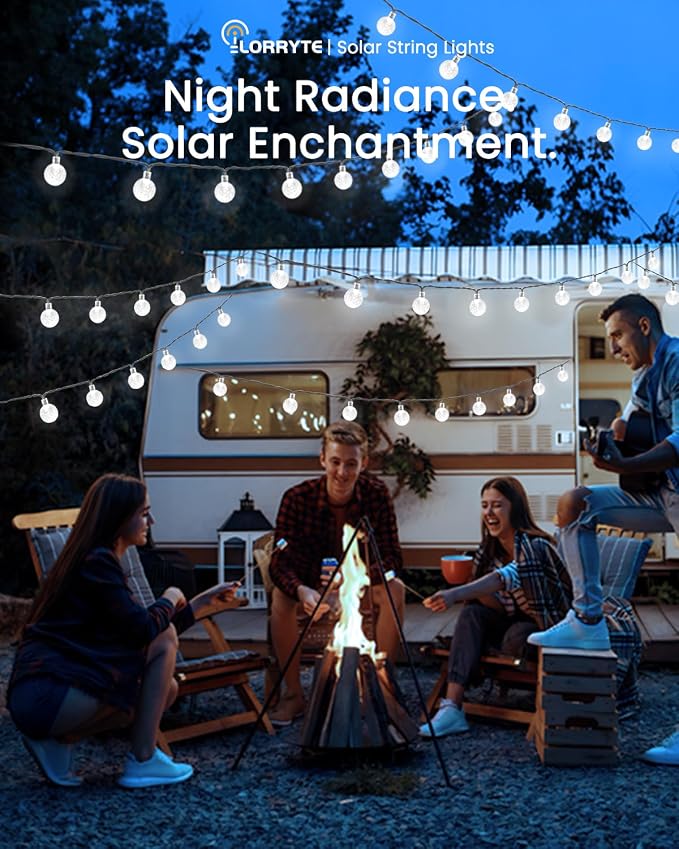 Solar String Lights Outdoor Waterproof 2 Pack 100 LED 64FT Patio Lights | White Crystal Globe, 8 Lighting Modes, Auto On/Off, Solar Powered String Light for Outside Yard Wedding Party Tree Decoration