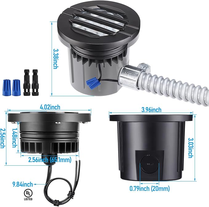 LEONLITE 6-Pack Dia. 4 Inch 5CCT Well Light Grated Top Black | 12-24V AC/DC, CRI90, 1800K/2700K/3500K/4000K/5000K, Landscape LED In Ground Outdoor, Low Voltage Garden Landscaping, Aluminum