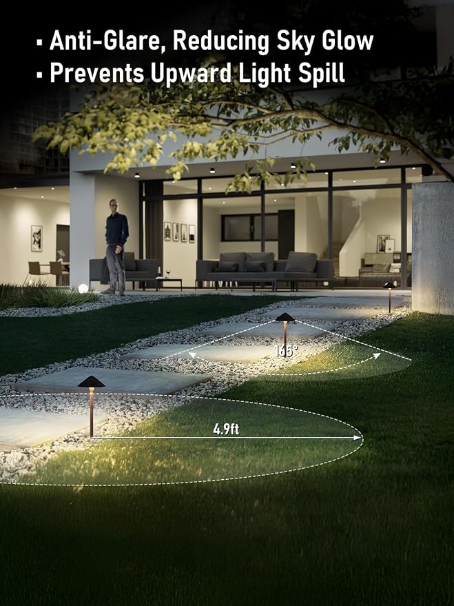 LEONLITE 12-Pack LED Low Voltage Landscape Path Lights, 12-24V AC/DC, 4000K | 3W 120LM, CRI90, ETL Listed, Cast Aluminum, Wet Location, Cool White, Wired Pathway Lights, for Yard Lawn