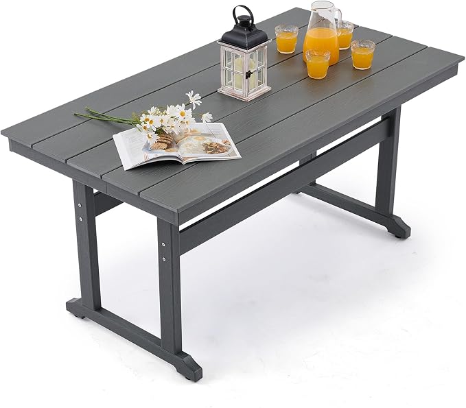 HDPE Outdoor Dining Table for 6, 62.2” Rectangle All-Weather Resistant Patio Dining Table with 2” Umbrella Hole for Balcony, Backyard, Garden,Lawn (Dark Grey, Dining Table)