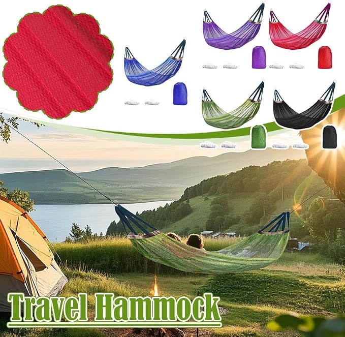 Outdoor Hammock, Load Bearing Camping Hammock, Super Soft and Breathable Nylon Mesh Hammock, with Portabl Carry Bag, Handwoven Mayan Family Hammock, for Outside Outdoor Patio Backyard (Blue)