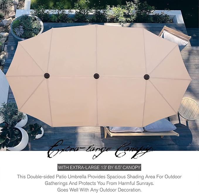 Sophia & William Patio Dining Set for 6 Patio Furniture Set 8 Pieces with 13ft Double-Sided Patio Umbrella Beige, 6 x Aluminum Patio Dining Chairs, 1 Metal Patio Dining Table for Lawn Garden Backyard