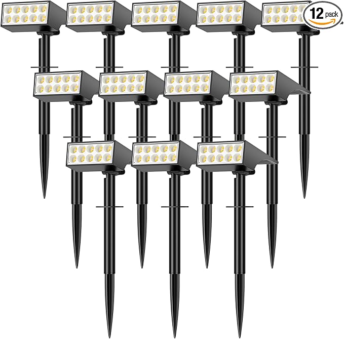 WENATY Solar Lights Outdoor Waterproof IP65, 12 Pack Spot Light, Warm White | 4 Lighting Modes, 120° Adjustable Solar Landscape Light LED Powered Solar Spotlights for Outside Yard, Garden, House, Pathway