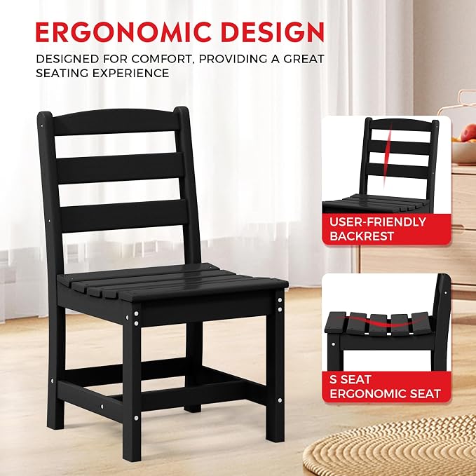 Costaelm Palms 6-Piece Outdoor HDPE Patio Dining Table Set with Bench, Black