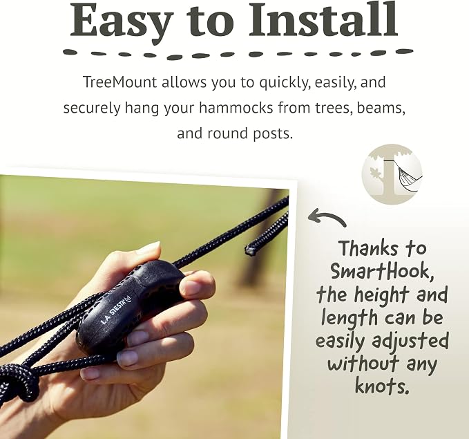 La Siesta® Large Double Brisa Classic Hammock & TreeMount, Trees Beams Posts Suspension Kit, Indoor Outdoor Hammock Swing, Weather Resistant, Almond
