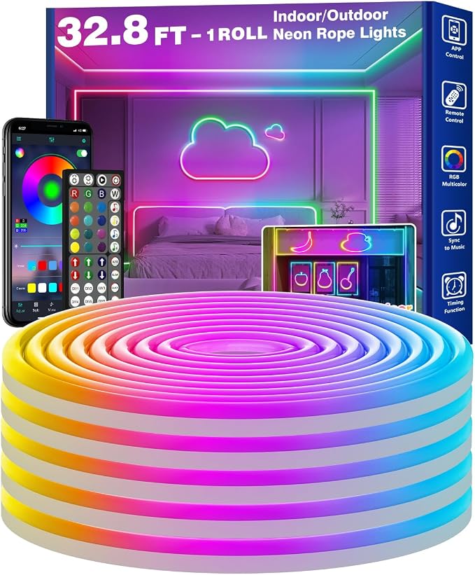 RCUICA 32.8FT Permanent Outdoor Lights Waterproof with Smart App Control Remote,DIY Scene Modes,Music Sync hronization,Eaves Lights for Garden Decor,Deck,Christmas