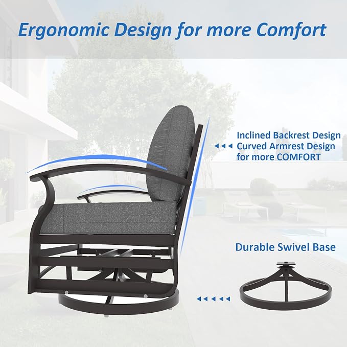 ALAULM Aluminum Patio Furniture Set with Propane Fire Pit Table Metal Outdoor Furniture w/Fire Pit Sectional w/5.1" Cushions and 7 Seats for Backyard, Poolside - Grey