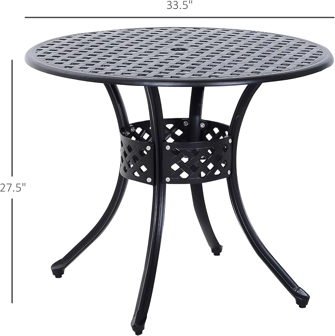 Outsunny 33" Patio Dining Table Round Cast Aluminium Outdoor Bistro Table with Umbrella Hole - Black