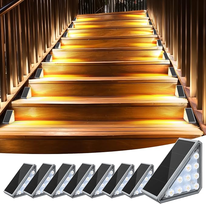 AUDLES Solar Step Lights, 8 Pack Warm White Stair Lights Outdoor Waterproof | LED Solar Deck Light for Outside, IP67-WATERPROOF Light Decor for Stair, Deck, Front Step, Front Porch, Patio and Backyard