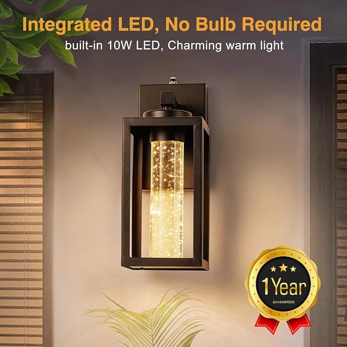 VIANIS 2 Pack Porch Lights Outdoor, Farmhouse Oil Rubbed Bronze Dusk to Dawn Exterior House Lighting Fixtures Wall Mount with Integrated 10W LED Light Source, Die-Cast Aluminum Outdoor Sconce Lantern