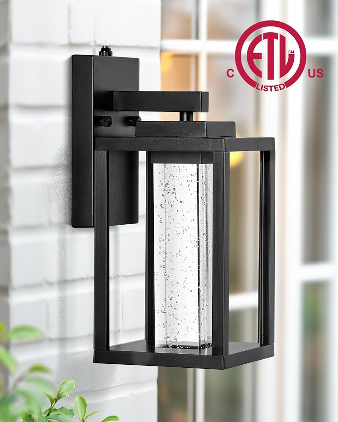 VIANIS Black Porch Lights Outdoor Dusk to Dawn, Modern Exterior Garage Lighting Fixture Wall Mount for House, 100% Aluminum Outdoor Wall Sconce Lantern for Coach with Integrated 10W LED Light Source
