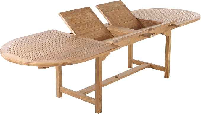 Nordic Style Backyard Premium Teak Wood Adjustable Outdoor Dining Table with Natural Finish – 79″-118″ (Dining Table Only)