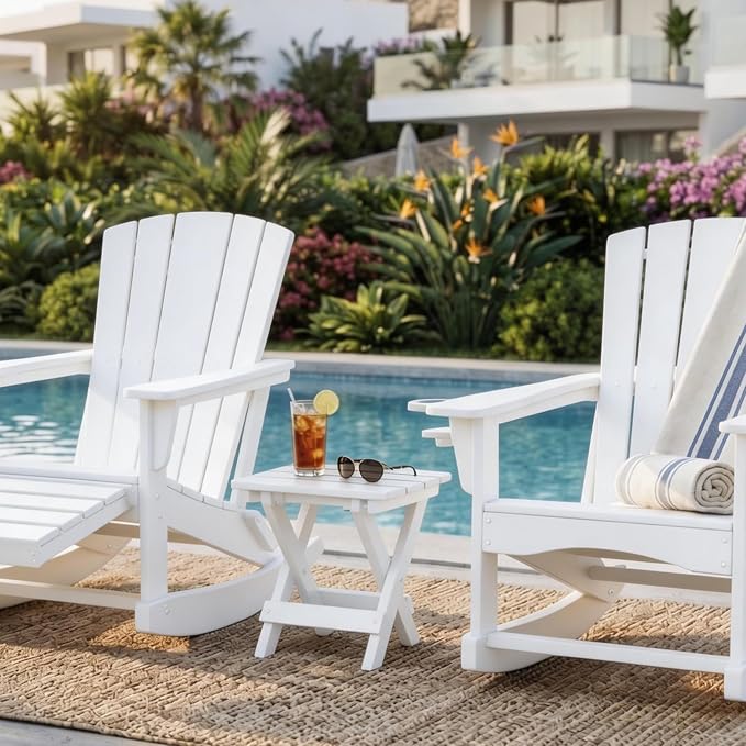 Folding Outdoor Side Table,Small HDPE Patio Table,All-Weather Compact Portable End Table for Patio,Porch,Pool,White,11.8" D x 15.7" W x 15.7" H