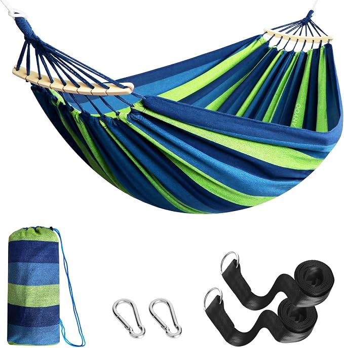 ANYOO Portable Camping Hammock Cotton Hammocks with Spreader Bar Outdoor | Sturdy Lightweight Hammocks Up to 450lbs with Carry Bag